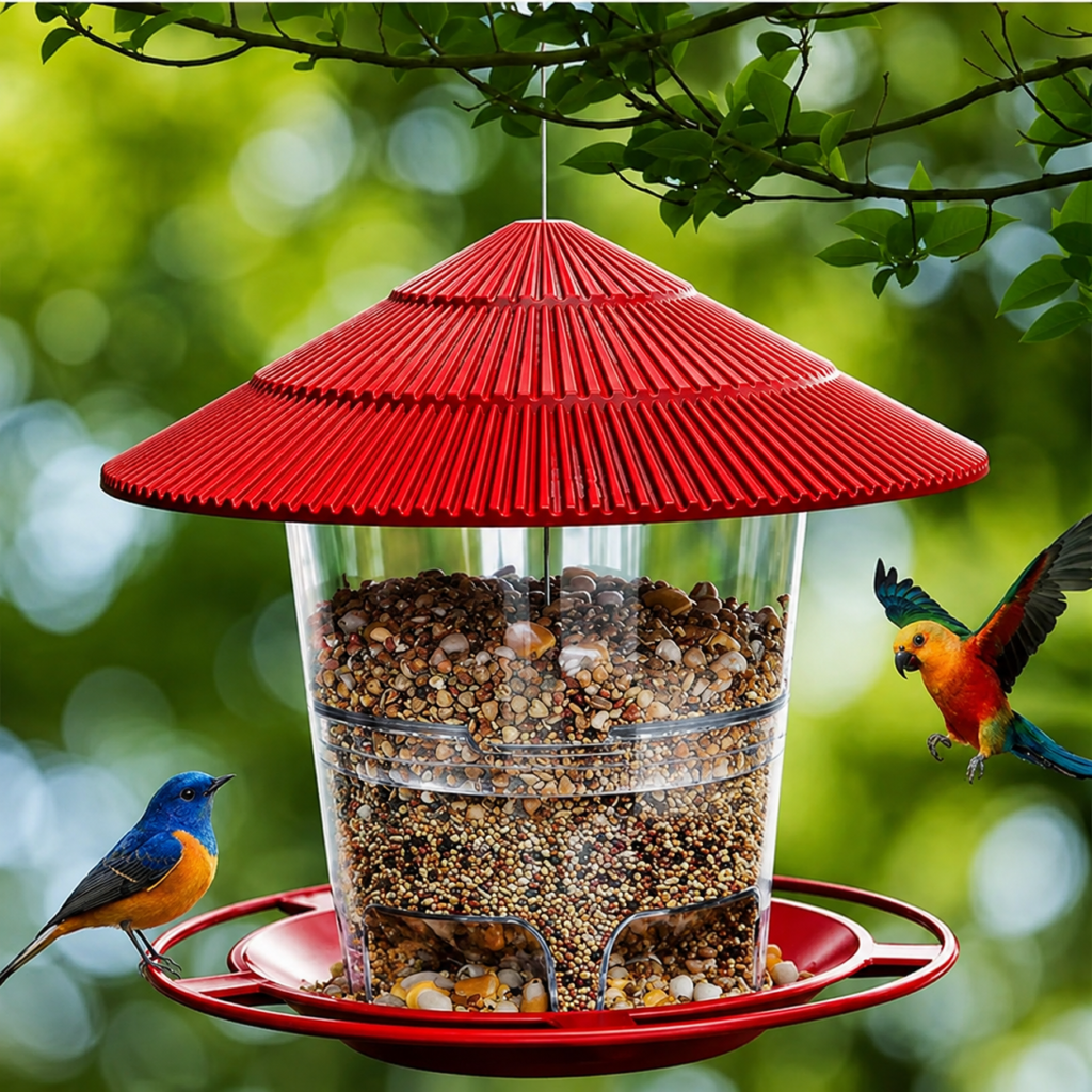 red colour bird feeder